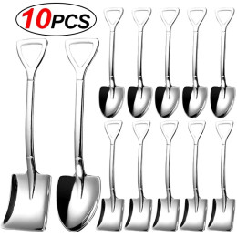 10/2 шт., лопатка из нержавеющей стали, золотистые, серебряные кофейные ложки, ложки для мороженого, десертные ложки, чайная ложка, кухонная посуда, набор столовых приборов