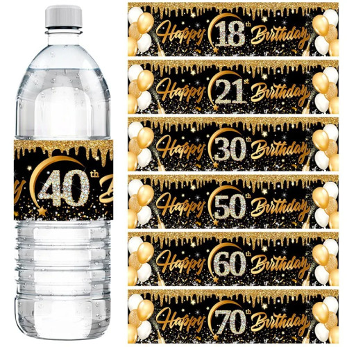 Черное золото, наклейка на бутылку на день рождения Happy 18, 21, 30, 40, 50, 60 лет, украшения для дня рождения, товары для дня рождения для взрослых