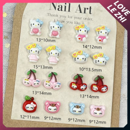 20 шт., очаровательные наклейки для ногтей «Hello Kitty», праздничные солнцезащитные очки, вишневое яблоко, кот, мультяшные наклейки для ногтей, вечерние наклейки для ногтей