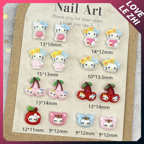 20 шт., очаровательные наклейки для ногтей «Hello Kitty», праздничные солнцезащитные очки, вишневое яблоко, кот, мультяшные наклейки для ногтей, вечерние наклейки для ногтей