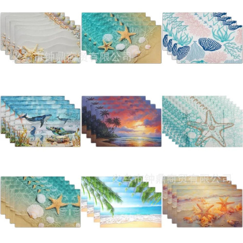 Набор из 4 салфеток на пляжную тематику, летние коврики для стола Ocean Blue Coastal Sea Life, термостойкие нескользящие салфетки
