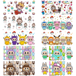 The Cute Monster Series UV DTF 3D Sticker Waterproof Transfers Decals For 16oz Glass Labubu Design Cup Wrap Stickers
