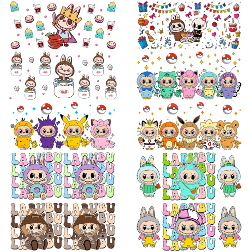 The Cute Monster Series UV DTF 3D Sticker Waterproof Transfers Decals For 16oz Glass Labubu Design Cup Wrap Stickers