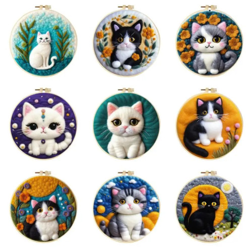 CHENISTORY шерстяная игла для валяния картина кошка животное Diy шерстяная игла фетр набор изображений подарок для рисования ремесленный домашний декор 20x20 см