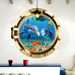 3D подводная лодка, искусственное окно, морское дно, животные, наклейки на стену, детские комнаты, гостиная, спальня, украшение для дома, наклейки, настенный плакат