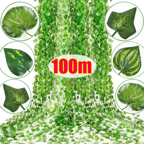 100/2 м искусственный зеленый плющ, лоза, гирлянда, искусственные листья, растения, подвесные гирлянды из ротанга для сада, свадьбы, вечеринки, настенные декорации