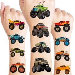 Временные татуировки Monster Truck, наклейки для детей и мальчиков, воздушные шары Monster Truck с днем рождения, большие колеса, гоночная вечеринка, фольгированный шар