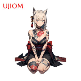 UJIOM Cat Tattoo Girl Наклейка на стену на колено, сидящая, привлекательная, высокое качество, графическая наклейка, виниловая наклейка, украшение для кухонного шкафа