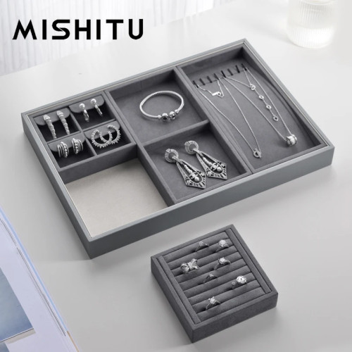 MISHITU Органайзер для ювелирных изделий Бархатный лоток для хранения ювелирных изделий Дисплей Кольцо Браслет Ожерелье Коробка для хранения Витрина Ящик-органайзер Лотки