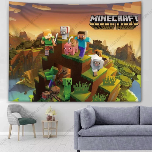 Аниме Настенный гобелен Плакат M-Minecraft Настенный фон Ткань Декор детской спальни Флаги Обои Эстетические Декоративные