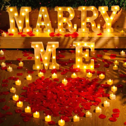 Комплект светящихся букв Marry Me, украшение для предложения, будет выйти за мной, знак, лепестки роз, светодиодные свечи для предложения, помолвки, свадьбы