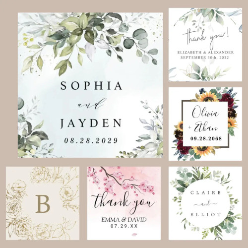 Custom square stickers, wedding stickers, favor boxes labels, photo stickers, rectangular stickers, made of kraft paper