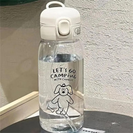 Пластиковая бутылка для воды, чашка для воды с соломинкой, простая портативная портативная чашка большой емкости с защитой от падения и портативная чашка, мультяшная присоска для льда