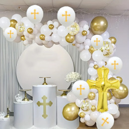 135 шт., украшения для вечеринки из фольгированного воздушного шара God Bless с золотым крестом, уличные украшения, украшения для крещения, украшения для церковных молитв