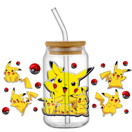 Miniso смешанные мультяшные рисунки, Pokemon с принтом в стиле Пикачу 3D UV DTF, переводки, японская наклейка на чашку 16 унций для самостоятельного изготовления стекла