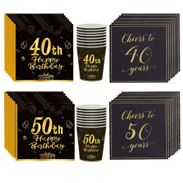 20/40/60/100/120 шт. салфетки на 40-й 50-й день рождения, черное золото, одноразовые салфетки для вечеринок, чашки для мужчин и женщин, декор для дня рождения, товары для вечеринок