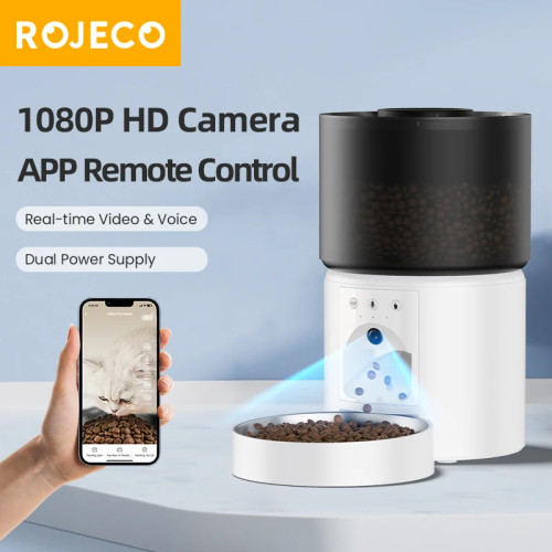 ROJECO автоматическая кормушка для собак с камерой, видеодиспенсер для корма для домашних животных, умное приложение с дистанционным управлением, автоматическая кормушка для котят, аксессуары для кошек