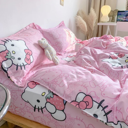 Комплект постельного белья из 4 предметов, из хлопка, с принтом Hello Kitty