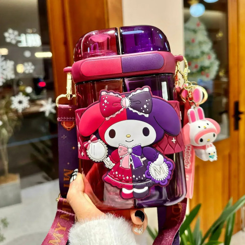 Sanrio, Hello Kitty Melody Kuromi, чашка для воды, студенческий тритановый двойной питьевой чайник, Женская портативная соломинка, овальная бутылка для воды, подарок