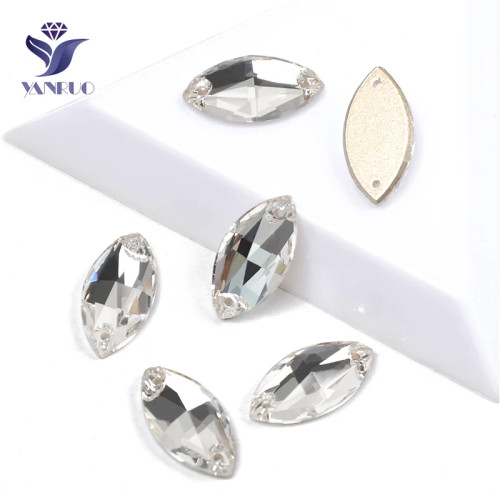 YANRUO 3223, все размеры, прозрачные швейные бусины с кристаллами Navette, стразы с плоской задней частью, пришивные стразы для одежды