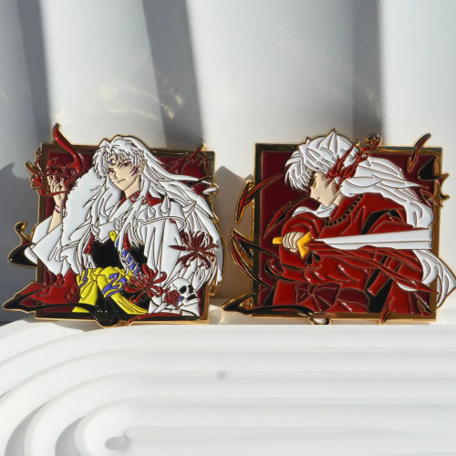 Эмалированные булавки в стиле аниме Inuyasha, металлические значки Sesshoumaru, японские броши с изображением манги для сумки, рюкзака, одежды, лацкан, подарки для косплея