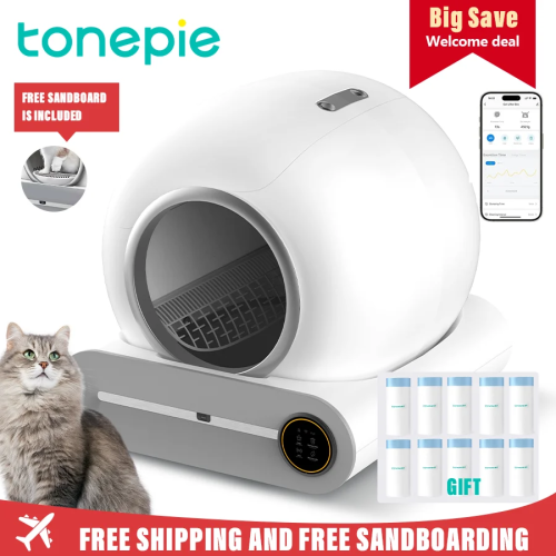 Tonepie 65L Автоматический умный ящик для кошачьего туалета Самоочищающийся полностью закрытый ящик для кошачьего туалета Лоток для туалета для домашних животных Английские версии