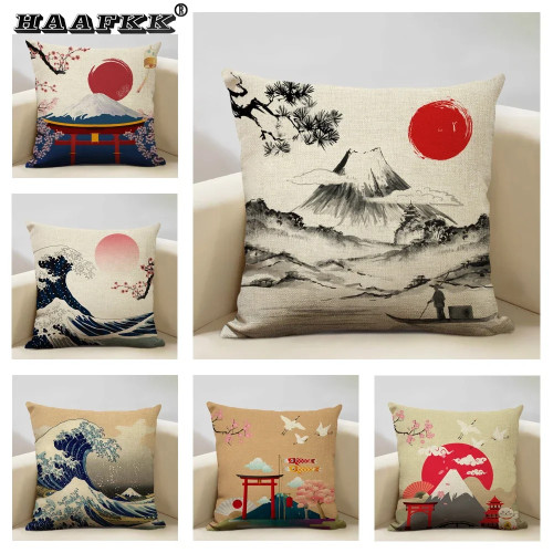Japan Mount Fuji Ukiyo-e Ретро Чехол для подушки Диван Наволочка Домашний декор Пледы Наволочка 45x45 см
