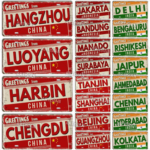 Artisian INDIA CHINA INDONESIAN Номерный знак Landmark State Металлический знак Городская декоративная табличка Настенный декор Гараж Бар Паб Клуб