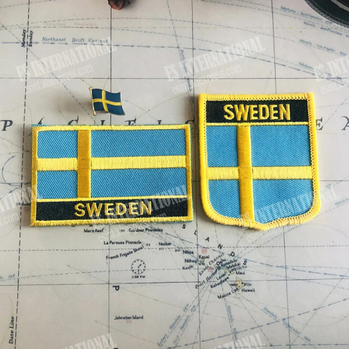 SWEDEN нашивки с вышивкой национального флага, щит для значка и булавка квадратной формы, один комплект на тканевой повязке, украшение для рюкзака