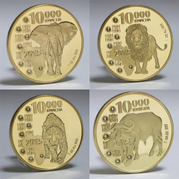 Коллекция 2015 года, Африка, Замбия, Республика, 10000 г., юбилейная Золотая монета с жетоном Kwacha 1 унция, Золотая памятная монета с алмазом, львом, слоном буйвола