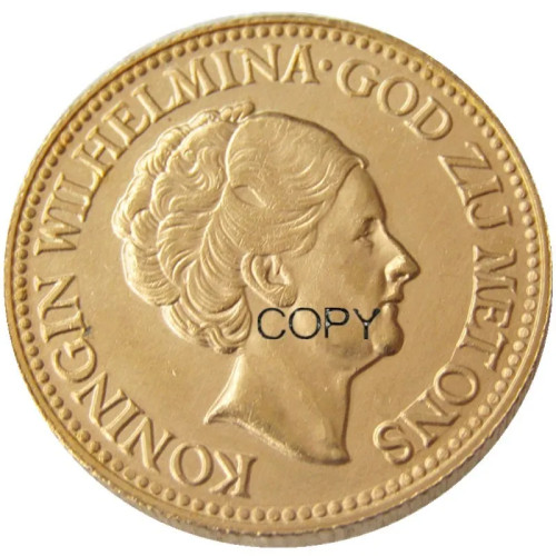 Нидерланды, набор (1925-1933) 5 шт. Wilhelmina I, 10 гвольденских позолоченных копий декоративной монеты