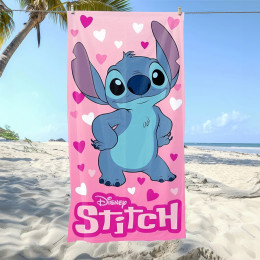 Пляжное полотенце Disney Stitch Pink Heart: идеальное летнее необходимое! Подходит для полотенец, банных полотенец.