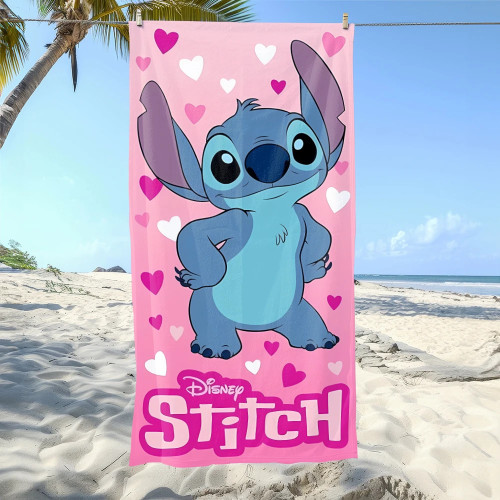 Пляжное полотенце Disney Stitch Pink Heart: идеальное летнее необходимое! Подходит для полотенец, банных полотенец.