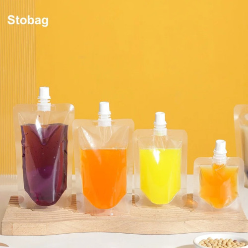 StoBag 100 шт., оптовая продажа, прозрачная упаковка для жидкости, сумки с насадками для питья, прозрачный герметичный многоразовый чехол для хранения сока и напитков