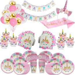 Товары для вечеринки в виде единорога, украшения для вечеринки в честь первого дня рождения для детей, бумажные стаканчики на тему единорога, тарелки, воздушный шар, топперы для торта, детский душ для девочек