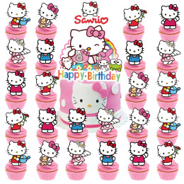 25 шт., топпер для торта «Hello Kitty», топперы для кексов, украшения на день рождения «Hello Kitty», товары для вечеринок на тему Hello Kitty», Birt Hello Kitty