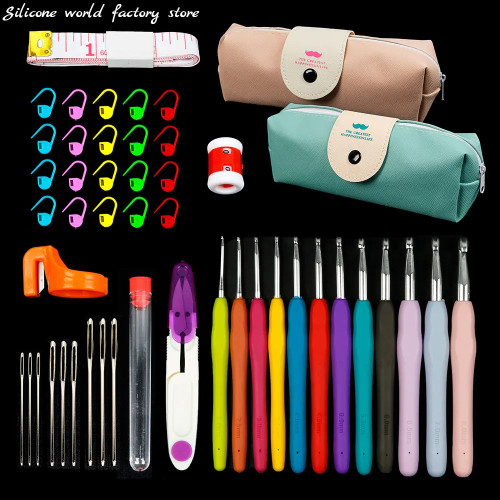 Silicone World 45/37 шт. набор для вязания крючком DIY ручные инструменты для вязания наборы инструментов для плетения шерстяных с сумкой для хранения крючок набор игл