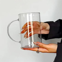 Стеклянная чашка большой емкости 1000 мл с ручкой и крышкой, весы, чашка для воды, стеклянная бутылка для сока, молока, посуда для домашнего офиса