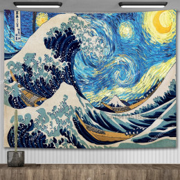 Katsushika Hokusai картины «Звездная ночь» Ван Гога настенный гобелен Kanagawa Great Wave Tapestrys декор комнаты эстетические постеры для спальни
