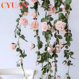 Искусственные цветы CYUAN, 2 м, роза, плющ, Виноградная лоза, Свадебный декор, настоящий на прикосновение шелк, гирлянда из цветов с листьями, подвесной Декор для дома