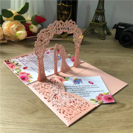 50 шт. 3D Поп-ап Румяна Розовое Свадебное приглашение, персонализированная печать лазерная резка Карманный приглашение для невесты и жениха IC144