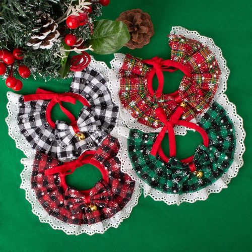 Рождественский нагрудник с бантом для домашних животных, шарф, клетчатый бант, кружевное полотенце со слюной и подвеской в виде колокольчика для собаки, кошки, ожерелье, Рождественский подарок