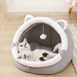 Кошачье гнездо Домик для кошек Пещера Кровать для кошек Питомник для кошек Four Seasons Универсальное полузакрытое милое и удобное кошачье гнездо Котята Пещера