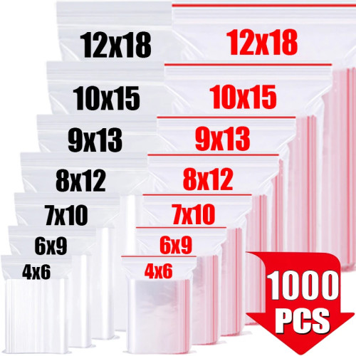 100/1000 шт. утолщенные герметичные пакеты на молнии, прозрачная пластиковая сумка для хранения для небольших ювелирных изделий, упаковка пищевых продуктов, многоразовые застежки-молнии, герметичный мешок