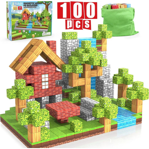 100 шт. магнитные блоки-Build Mine Magnet World Set для мальчиков и девочек 3 лет, сенсорные игрушки для малышей, подарки, строительные игрушки