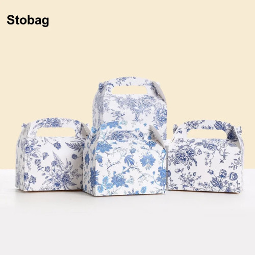 StoBag 12/24 шт., новая коробка для конфет с цветком, подарочная упаковка из крафт-бумаги для хранения продуктов для торта, выпечки, свадьбы, дня рождения, вечеринки