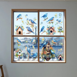 5pcs/set Bird Branch Double-Sided Printed Glue-Free Wall Stickers Electrostatic Glass Film For Shop Window Home Decoration