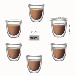 Изолированные чашки для эспрессо, набор из 6 (2,7 унций, 80 мл), стеклянные кофейные кружки, чашки для эспрессо, стеклянные чашки с двойными стенками, латевые чашки, стакан для эспрессо