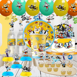 Disney Cuphead DIY день рождения одноразовая соломенная бутылка для воды наклейка воздушный шар баннер украшение торта детские принадлежности для ванны