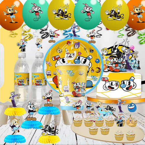 Disney Cuphead DIY день рождения одноразовая соломенная бутылка для воды наклейка воздушный шар баннер украшение торта детские принадлежности для ванны